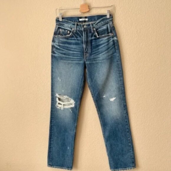NEW GRLFRND Helena Distressed High-Rise Straight Leg Jeans - Picture 1 of 4